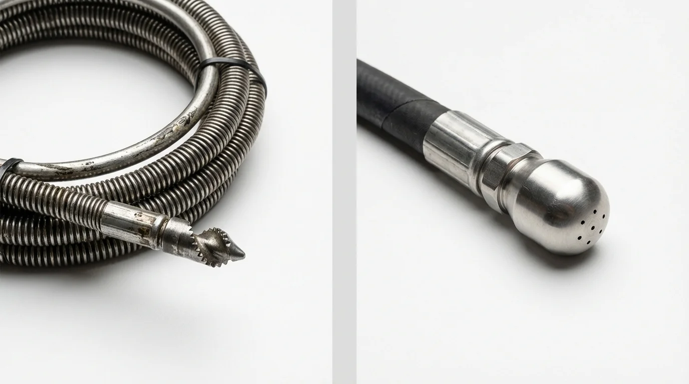 Drain snake cable and hydro jetting nozzle used for drain cleaning in Erie, CO
