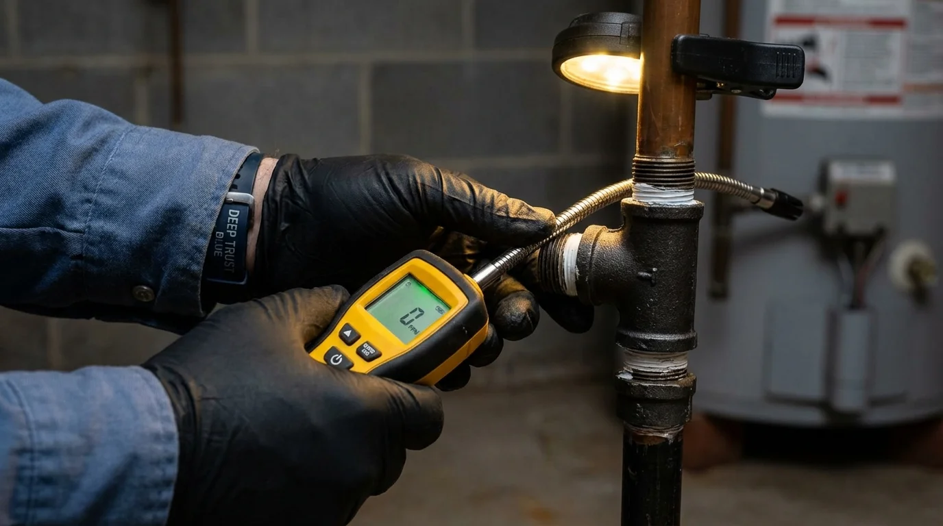 Gas leak detection with electronic sniffer by Johns Plumbing LLC in Erie