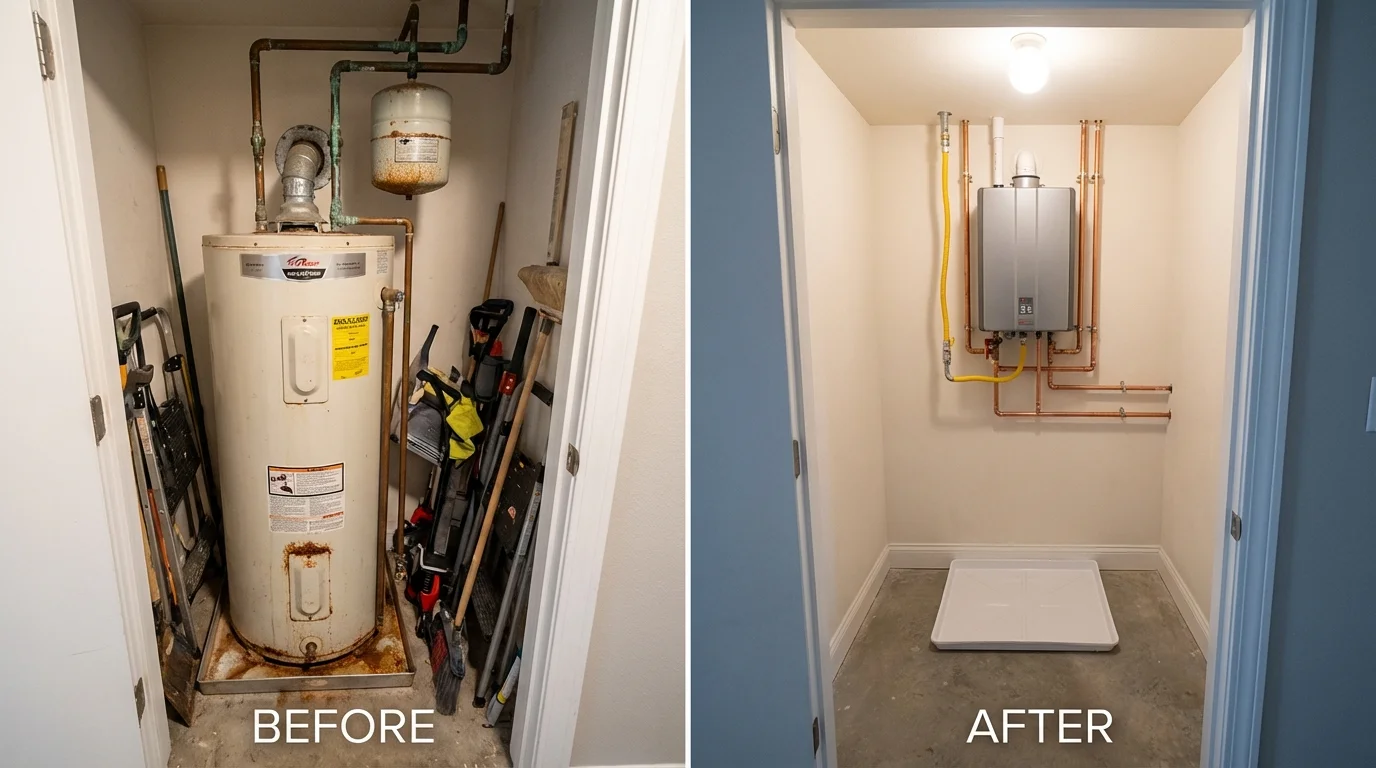 Tank water heater versus wall-mounted tankless unit comparison for Erie, CO homeowners
