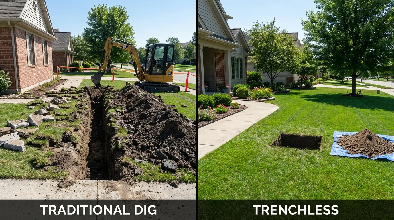 Trenchless sewer repair with minimal yard damage versus traditional excavation in Erie, CO